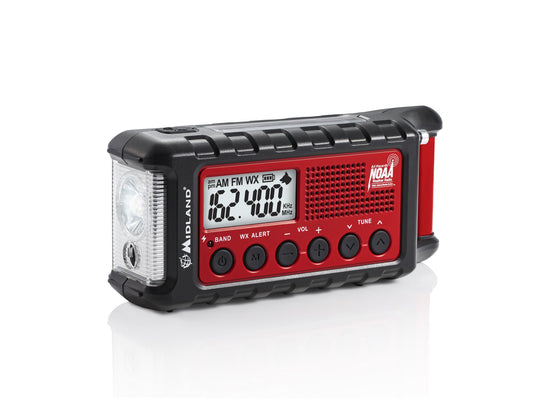 MIDLAND - ER300 Emergency Solar Hand Crank AM FM Digital NOAA Weather Radio with Cree LED Flashlight and USB Charger Output