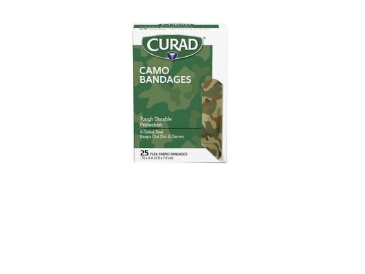 CURAD - Green Camo Flex-Fabric Adhesive Bandages 0.75 x 3 Inches Box of 25