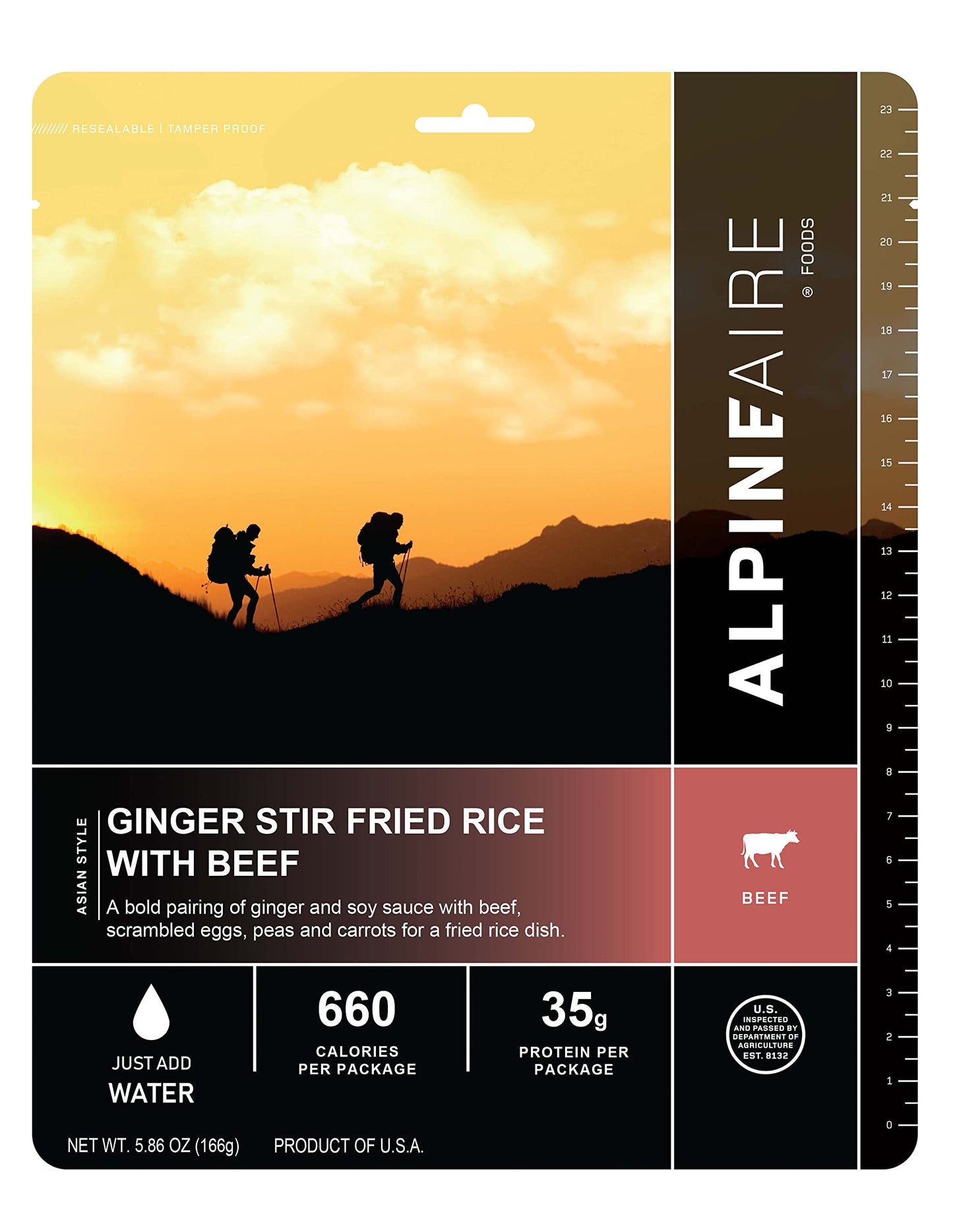 ALPINEAIRE - Ginger Stir Fried Rice with Beef Freeze-Dried/Dehydrated Entrée Meal Pouch Just add Water