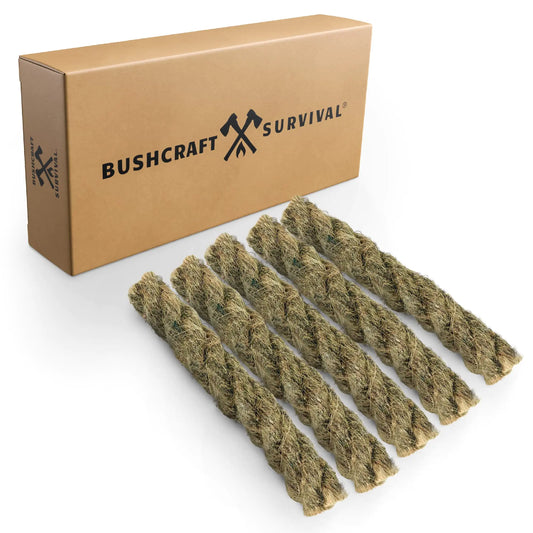 BUSHCRAFT SURVIVAL - Jumbo Jute Rope Waterproof Tinder Fire Starters (5 Pack)